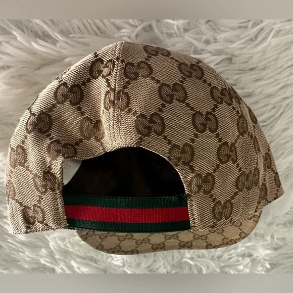 GUCCI Children Kids GG Cap Beige Blue Monogram Canvas Baseball Hat Large